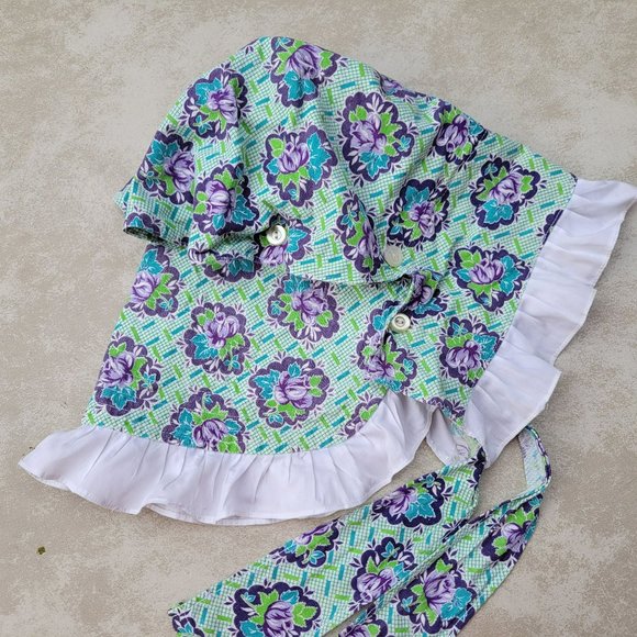 Vintage Feed Sack Prairie Bonnet Oversized Gardening Sunbonnet Neck Drape - Picture 7 of 9